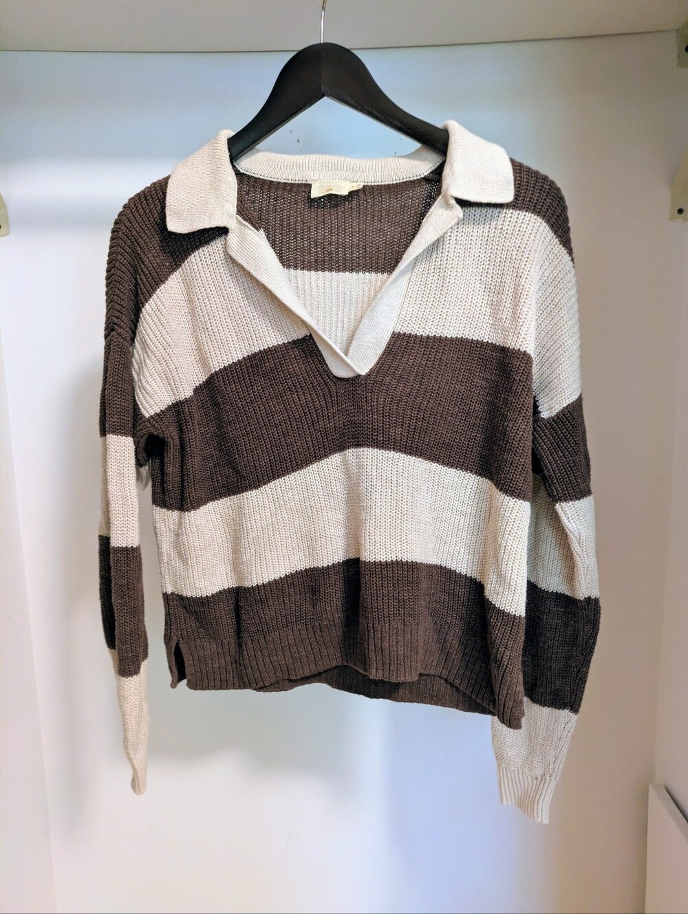 Striped Brown and Cream Collared Knit Sweater